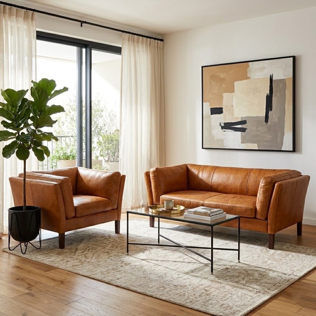 פינת ישיבה מעור בעיצוב נקי