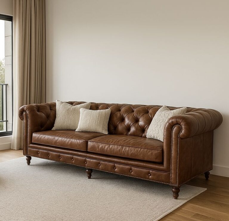 ספת צ'סטרפילד קלאסית מעור בצבע חום סיגר