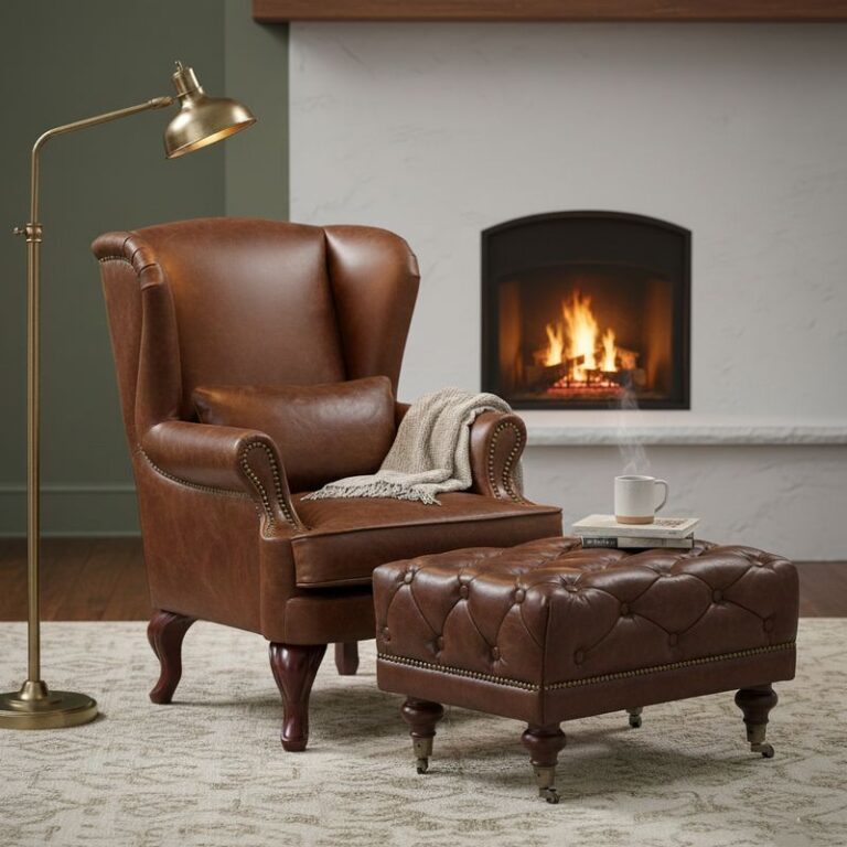 כורסת כנפיים מעור בצבע חום